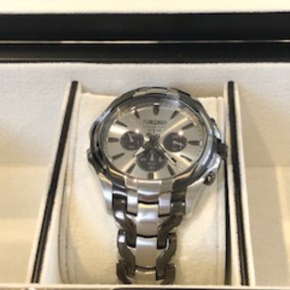 Seiko - Men's Solar Chronograph Watch, Silver & Black - Picture 1 of 2